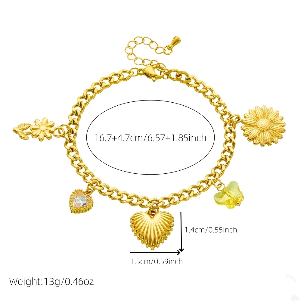 Creative Stainless Steel Chrysanthemum Heart Charm Bracelet